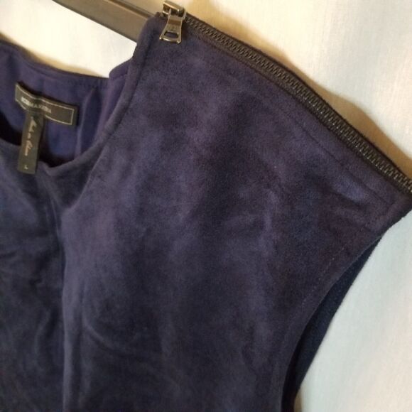 BCBG Max Azria "Karlee" Navy Blue Vegan Suede Mini Dress, Size Large - Picture 4 of 11